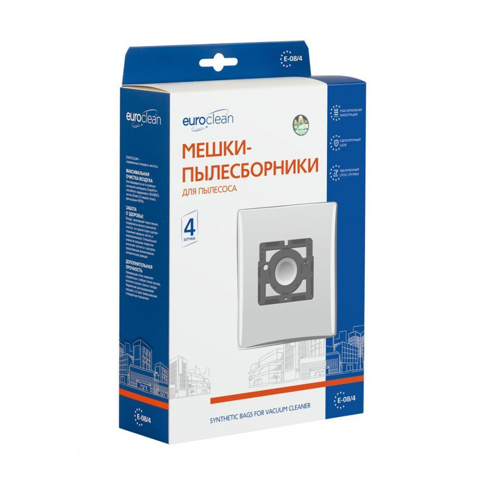 Мешки-пылесборники для пылесосов LG, LIV, Rolsen синтетические, 4 шт, Euroclean , E-08/4NZ Мешки-пылесборники для пылесосов LG, LIV, Rolsen синтетические, 4 шт, Euroclean , E-08/4NZ