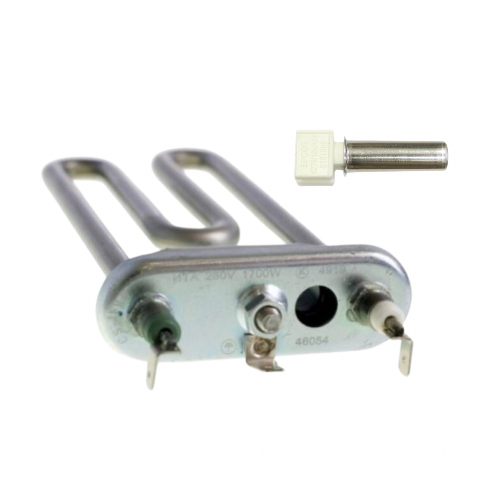 Комплект ТЭН 1700 W для стиральной машины Ariston, Indesit WIUN WISL, L169 мм + термостат, 46054Д